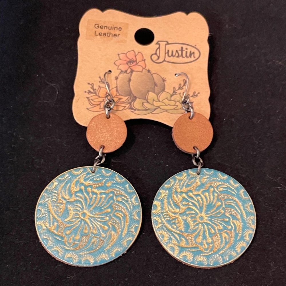 Justin Boots Blue and Gold Leather Earrings